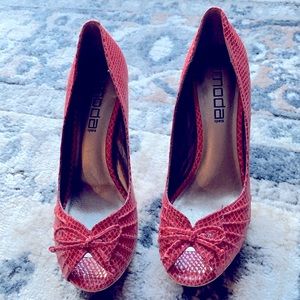 Sexy Coral Platform Peep Toe Pumps